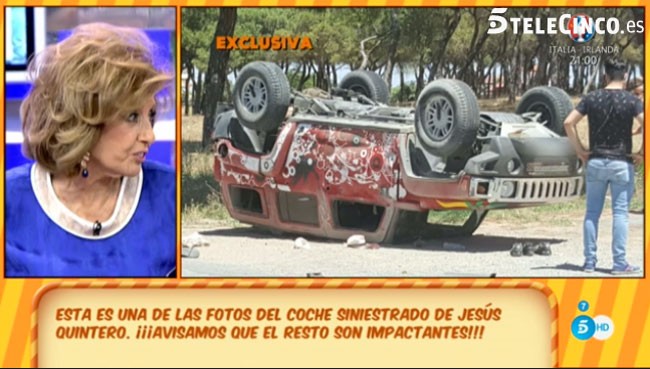 El programa ha mostrado una imagen en la que se ve el coche de Jesús Quintero volcado.