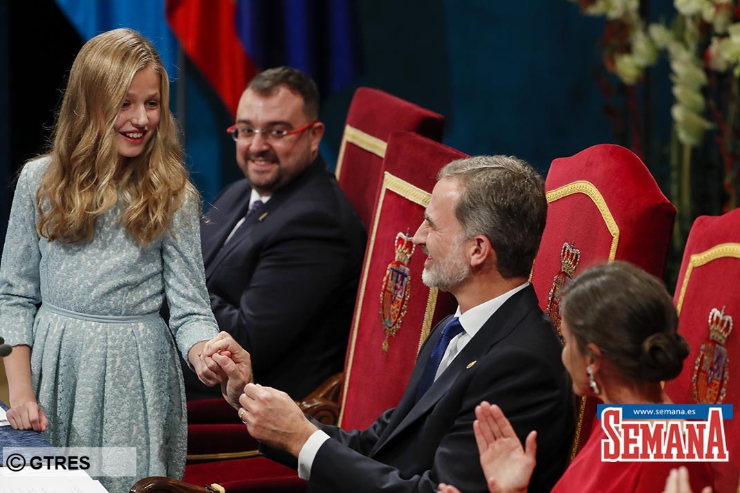 Spanish King Felipe VI and Queen Letizia Ortiz with daughters Princess of Asturias Leonor de Borbon during the delivery of the Princess of Asturias Awards 2019 in Oviedo, on Friday 18 October 2019.
