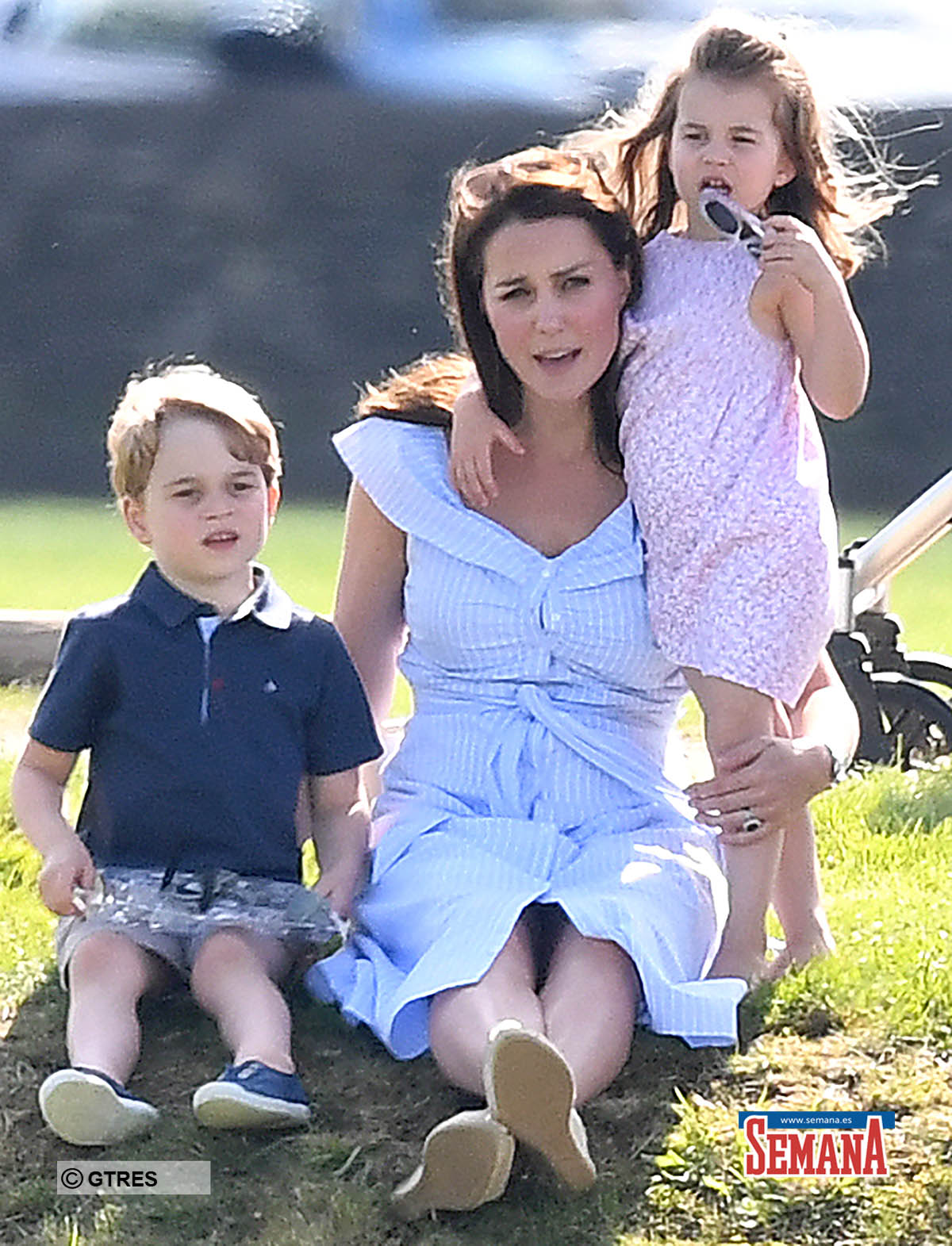 Kate Middleton , The Duchess of Cambridge, Prince George and Princess Charlotte in The Maserati Royal CharityPolo Trophy in Tetbury, Gloucestershire, UK, on the 10th June 2018.