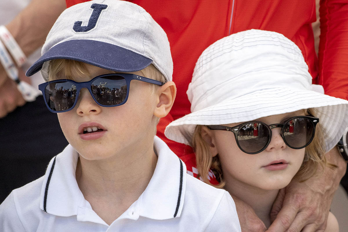 Princess Gabriella and Prince Jacques of Monaco at the departure of The Crossing Calvi Monaco Water Bike Challenge on September 12, 2020 in Calvi, France.